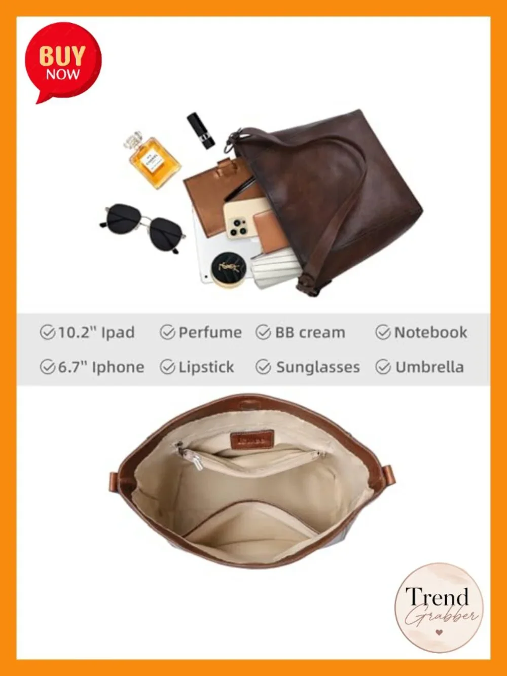 Genuine Leather Tote Bag with Crossbody Strap Medium Work Satchel